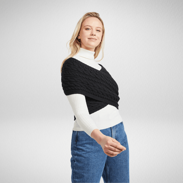 Corrib Crossover Black Aran Wrap