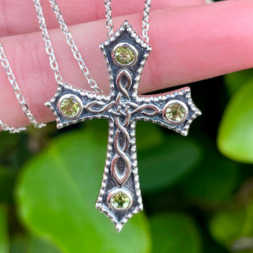 Oxidised Celtic Cross with Peridot