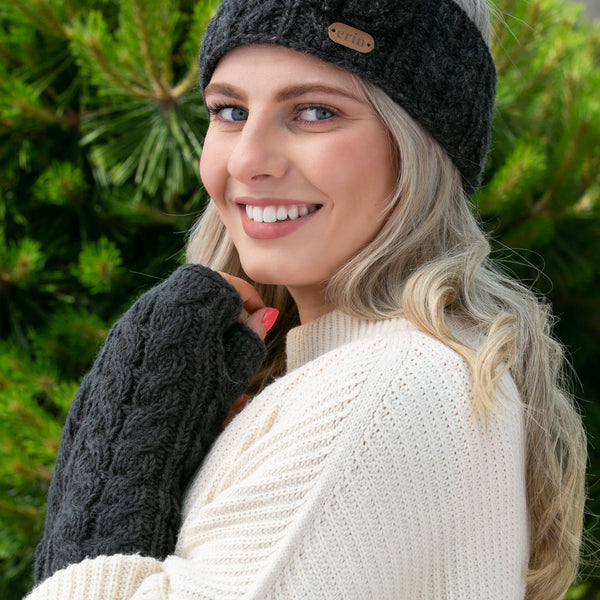 Charcoal Aran Wool Mittens