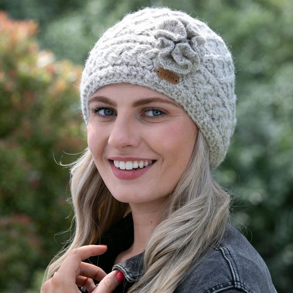 Oatmeal Aran Trellis Pullon Wool Hat