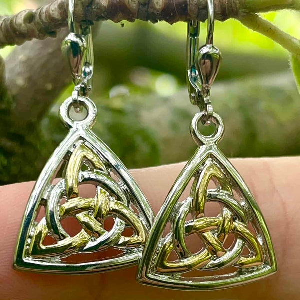 Celtic Knot Drop Earrings Two Toned