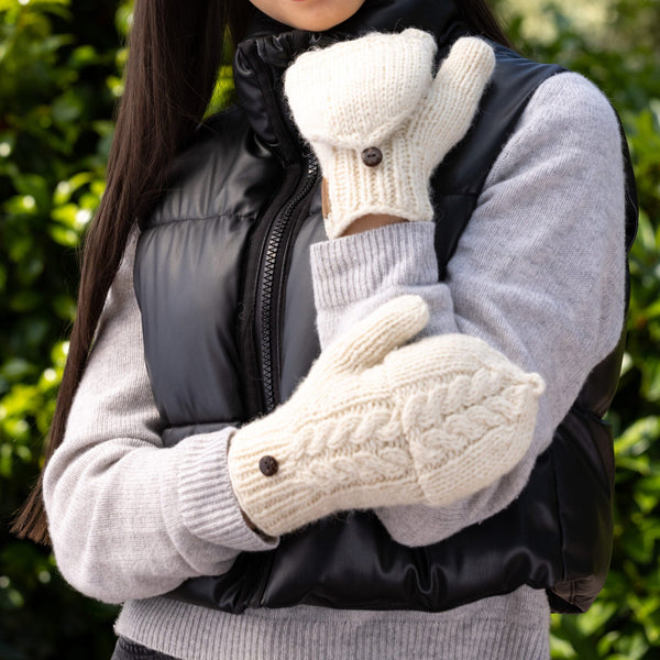 Cream Aran Wool Hunter Gloves