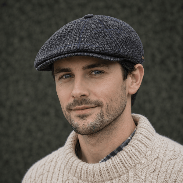 Grey Driving Cap with Blue Stripes