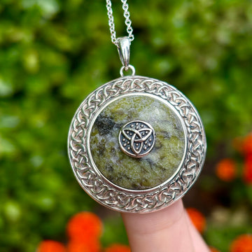 Connemara Marble Trinity Knot Silver Shield Pendant