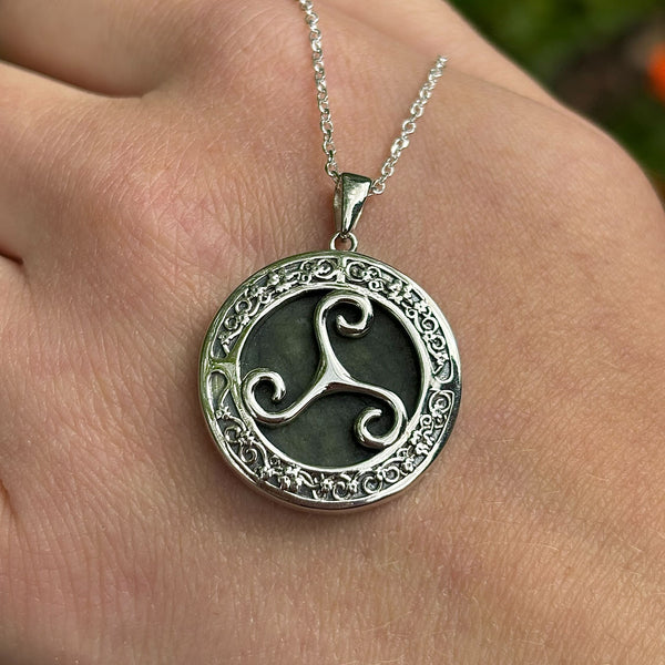 Silver Triskele Connemara Marble Necklace