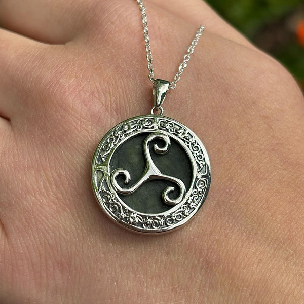 Silver Triskele Connemara Marble Necklace