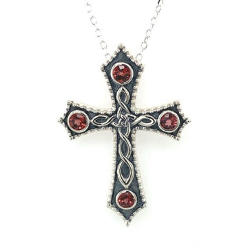 Oxidised Celtic Cross with Garnet