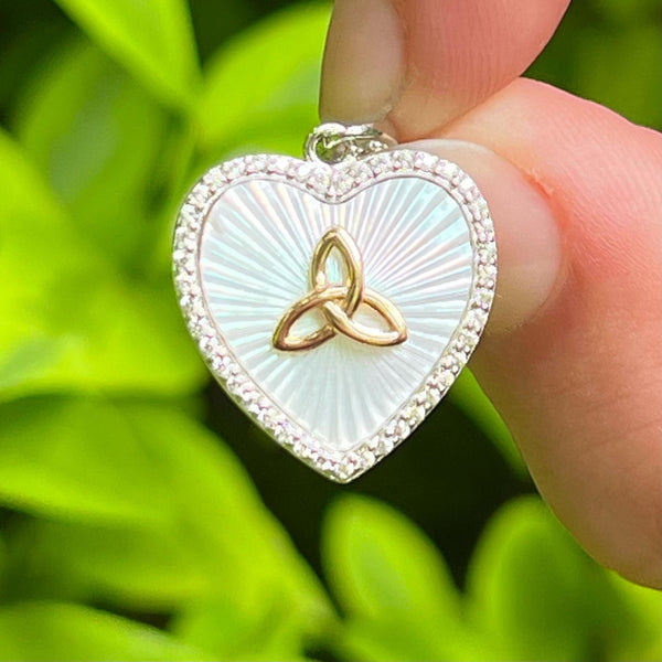 Mother of Pearl Heart Shaped Necklace with Trinity Knot