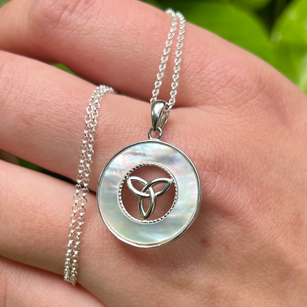 Sterling Silver Mother of Pearl Trinity Knot Pendant