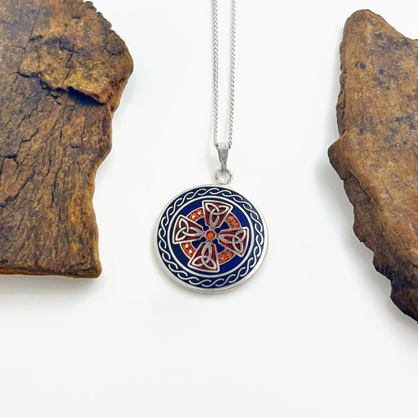 Blue/Red Enamel Trinity knot Cross Pendant