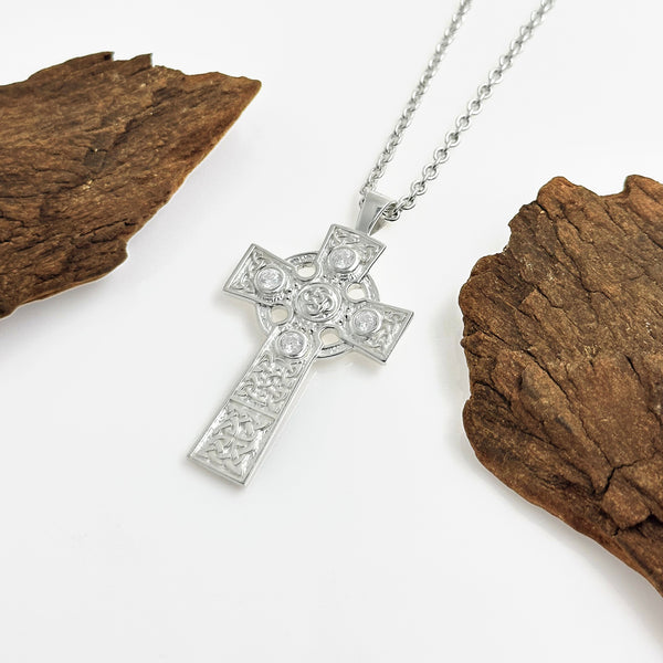 Irish High Cross with White Cubic Zirconias