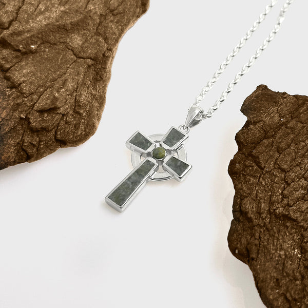 Silver Small Marble Cross Pendant