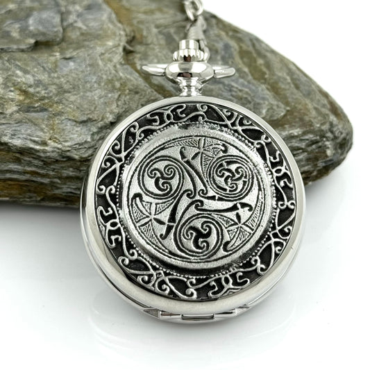 Mullingar Pewter Mechanical Pocket Watch with Celtic Spiral,Pocket Watch