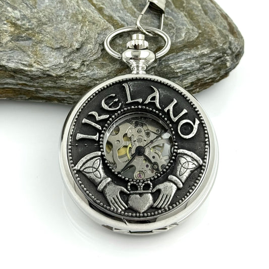 Mullingar Pewter Mechanical Pocket Watch - Claddagh Ireland Design,Pocket Watch