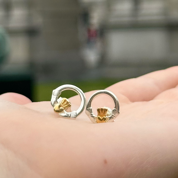 Claddagh Earrings in Silver with Gold Plating