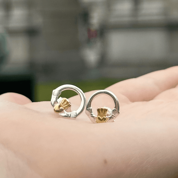Claddagh Earrings in Silver with Gold Plating