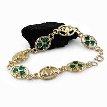 Gold Plated Enamel Shamrock & Claddagh Bracelet