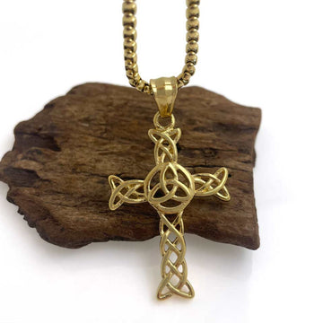 18k Gold Coated Large Celtic Cross Necklace With Trinity Knot