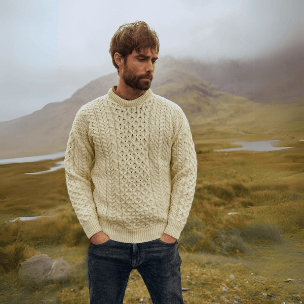 Inishbofin Mens Traditional Aran Natural Sweater