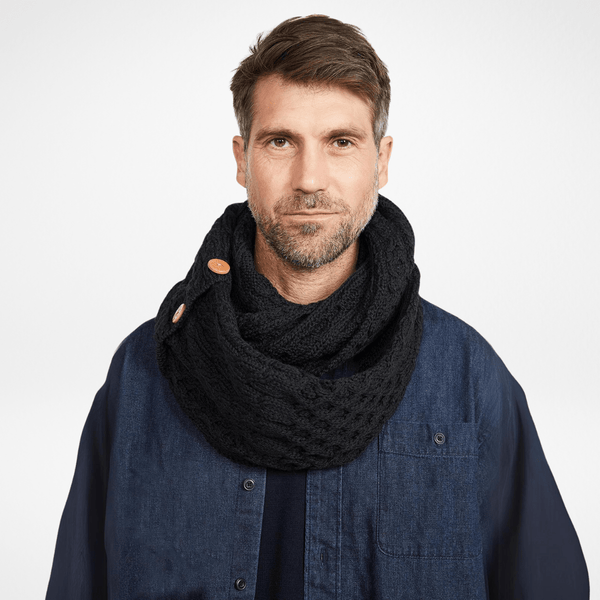 Kilmaine Aran Black Snood Scarf with Buttons
