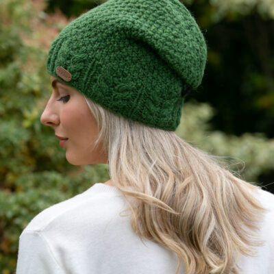 Floppy Button Down Hat with an Aran Cable Band Green
