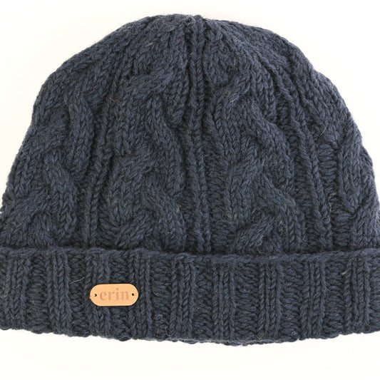 Aran Cable Turnup Hat Navy