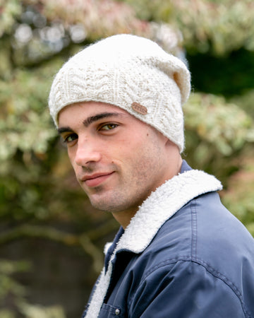 Floppy Button Down Hat with an Aran Cable Band White