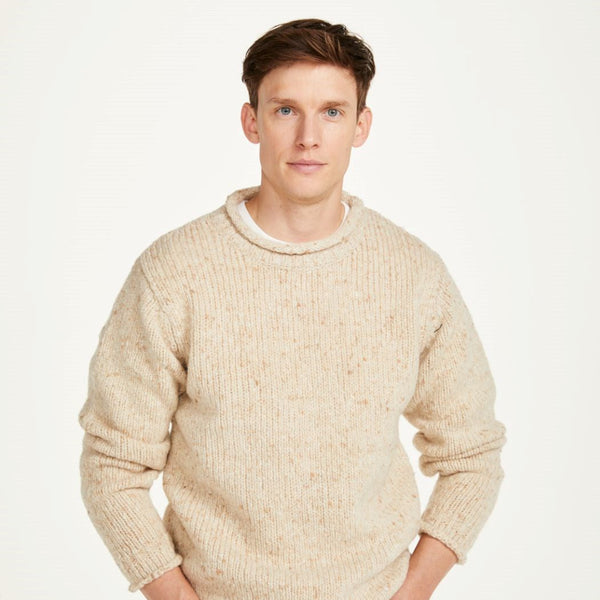 Raheen Tweed Natural Roll Neck Mens Sweater