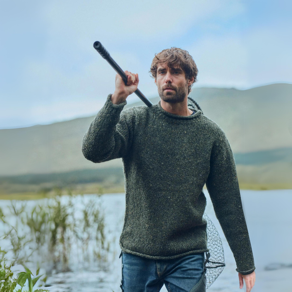 Raheen Tweed Forest Green Roll Neck Mens Sweater