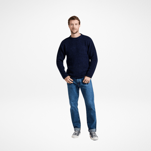 Raheen Tweed Navy Roll Neck Mens Sweater
