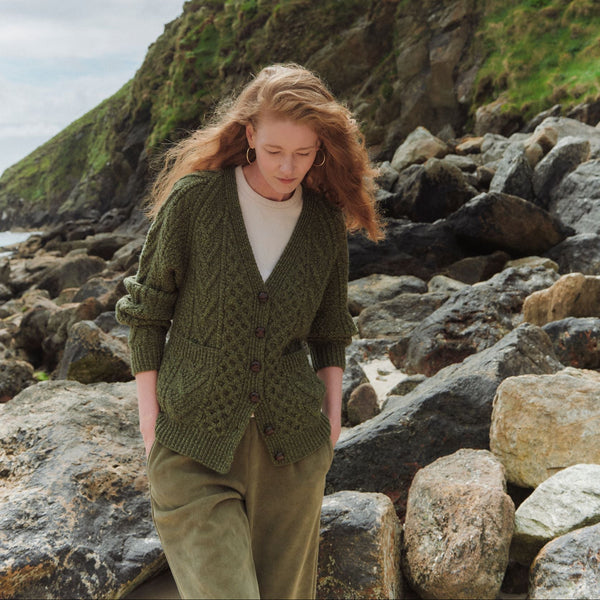 Glenisland Ladies Handknit V-Neck Green Cardigan