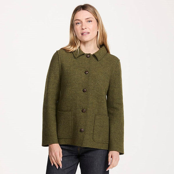 Green Boiled Wool Jacket with Collar