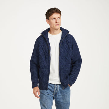 Brannock Men's Navy Aran Zipper Cardigan