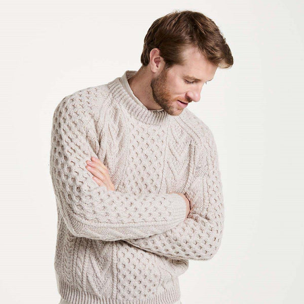 Kilronan Aran Mens Oat Honeycomb Sweater