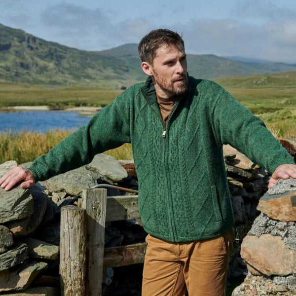 Farmleigh Lined Wool Green Mens Cardigan