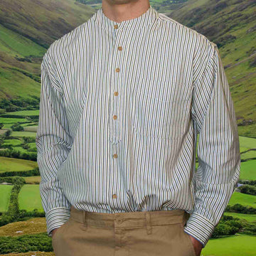 White Irish Grandfather Shirt with Black Stripes