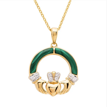 Gold Vermeil Malachite Claddagh Necklace