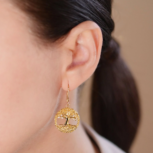 14KT Gold Vermeil Drop Celtic Tree of Life Earrings