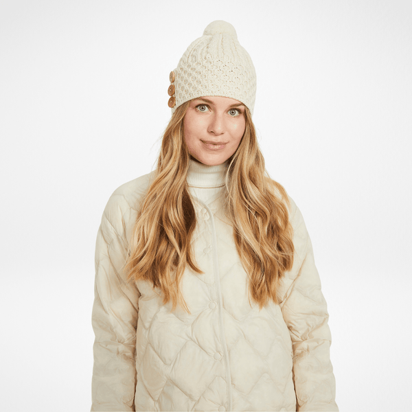 Shrule Aran Natural Hat with Pom Pom