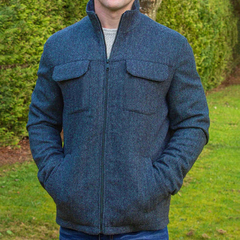 Wool Tweed Walking Jacket - Navy
