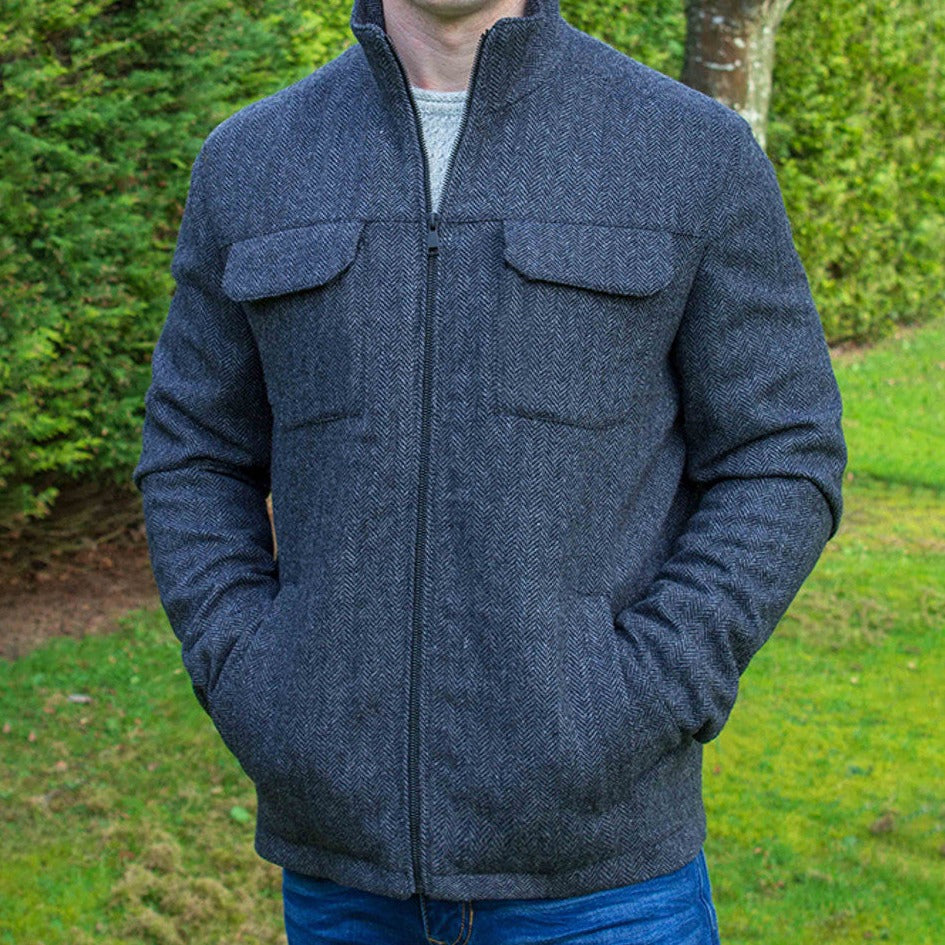 Wool Tweed Walking Jacket - Charcoal