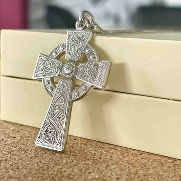 Large Silver Celtic Warrior Cross Necklace