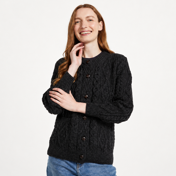 Ladies Charcoal Heritage Aran Lumber Cardigan