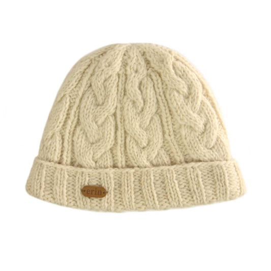 Aran Cable Turnup Hat White