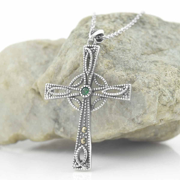 Celtic Cross Necklace Gem Set with Marcasite