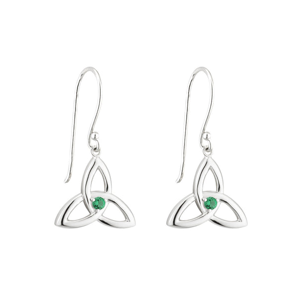 Emerald Trinity Knot Drop Earrings
