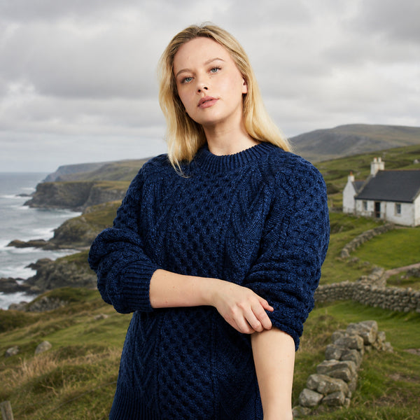 Kilronan Aran Ladies Navy Honeycomb Sweater