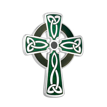 Green Enamel Celtic Cross Brooch