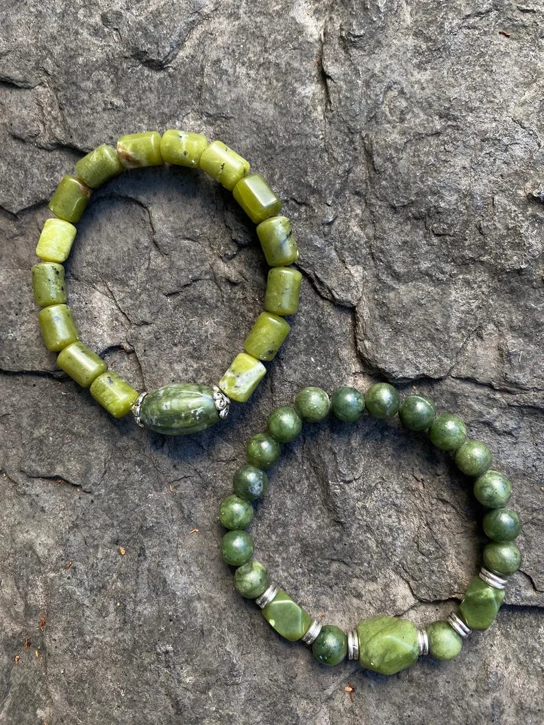 Handcarved Connemara Marble Set of 2 Celtic Bracelets