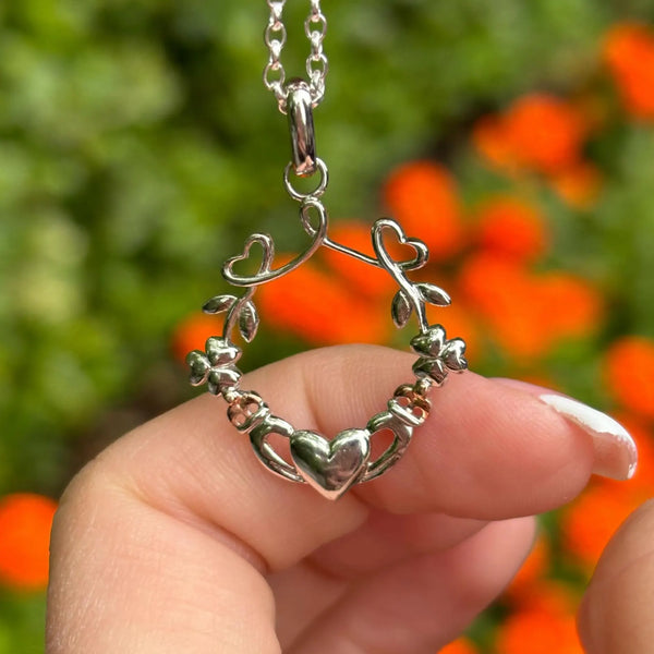 Claddagh Necklace in Sterling Silver with Rose Gold